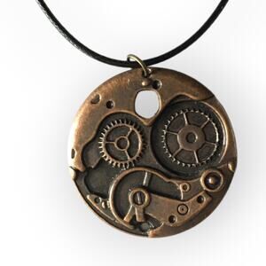 Steampunk clockwork gears upcycled pendant necklace